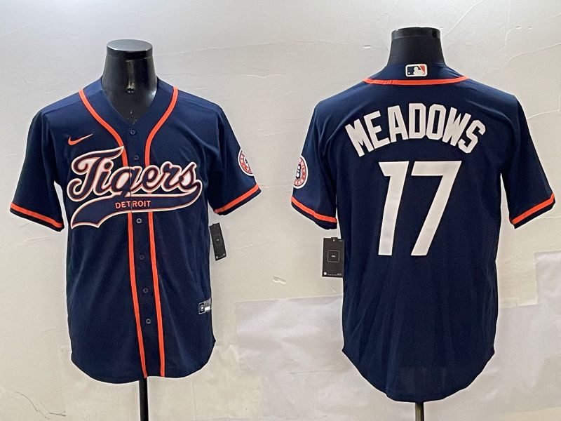 Men Detroit Tigers #17 Meadows Blue Jointly Name 2025 Nike MLB Jersey style 1